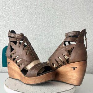 Lane Boots BECCA Womens Brown Wedges 11 Western Sandals Cowgirl Leather 4" Heels